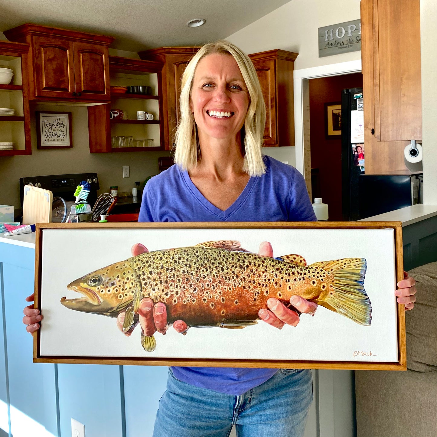 "ANGLER WRANGLER" Framed Acrylic Painting 10x28